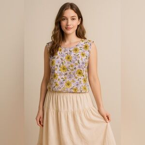 LOFT Floral Eyelet Blouse Women’s Large Cottagecore Coquette Fairy Preppy Coast